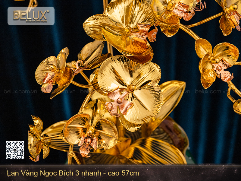 Chậu lan vàng ngọc bích 3 nhánh mạ vàng 24k&nbsp;
